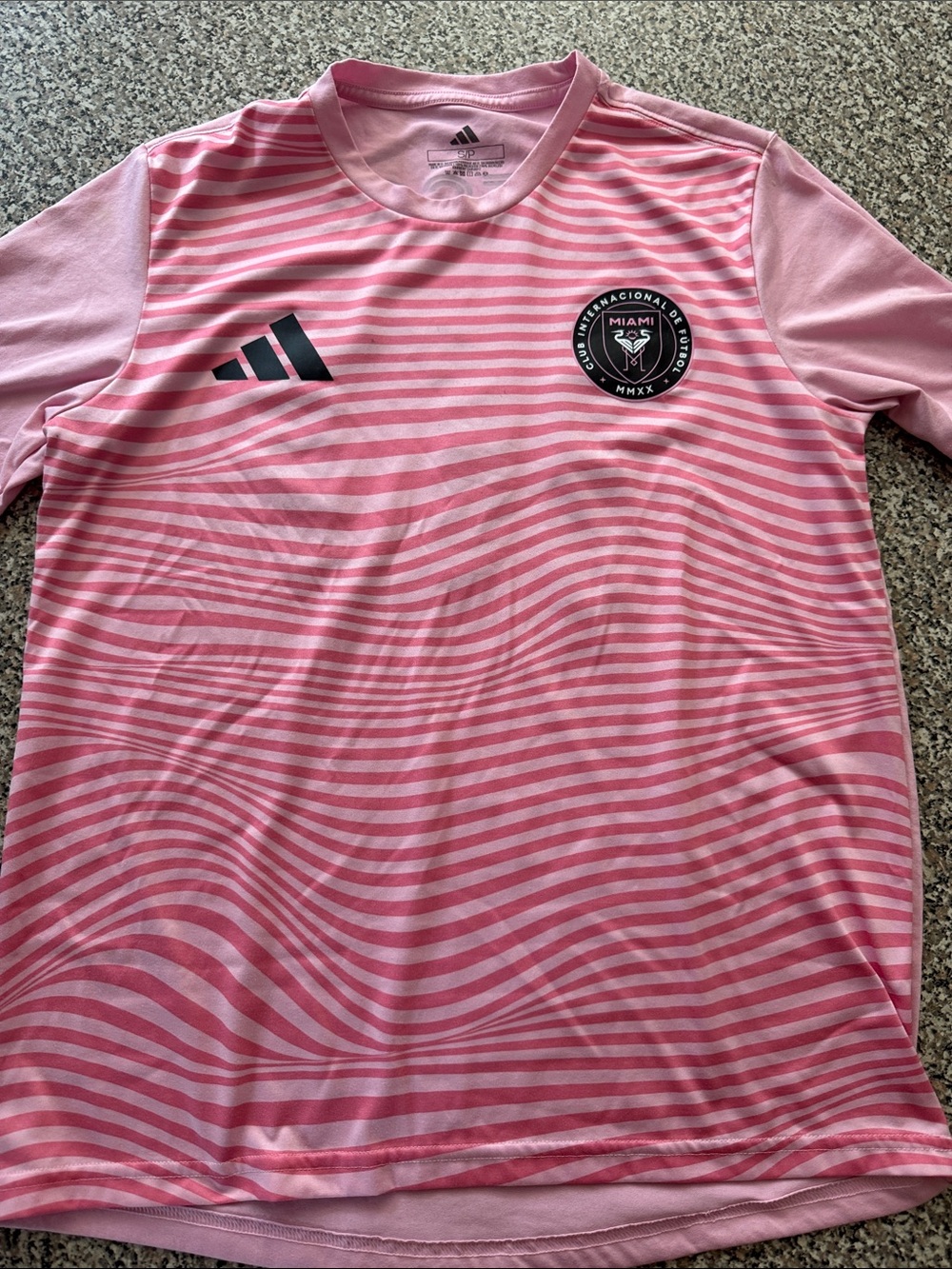 Messi adidas Pink & White Striped Kids Soccer Top with Miami Crest